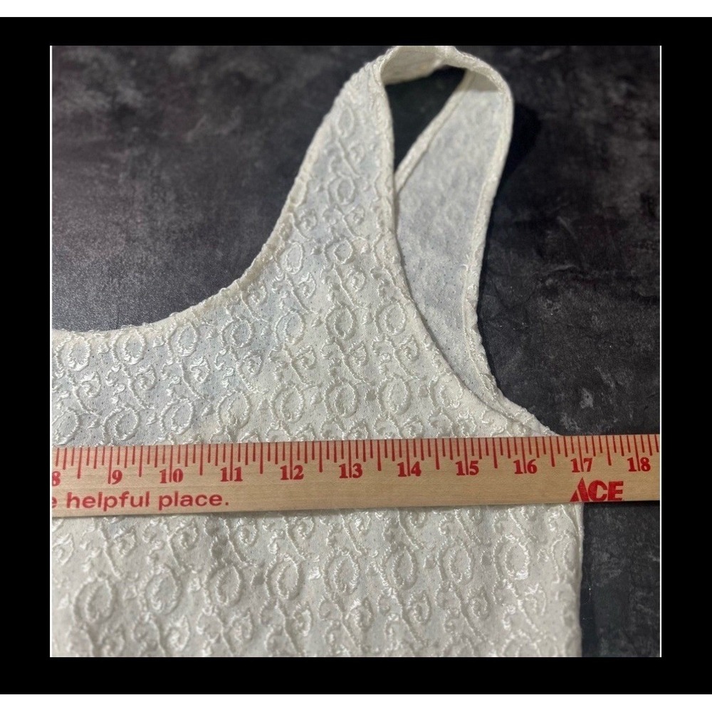 Vintage Ivory Lace Overlay Medium Sheath Dress Maxi Sleeveless Scoop Back - Picture 6 of 12